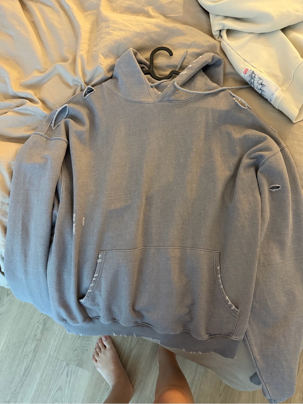 Papermoon Men's Distressed Pullover Hoodie - Dusty Mauve